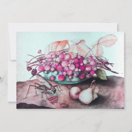 季節の果物 / イチゴ、梨 Fuchsia ピンク 案内状 (正面)