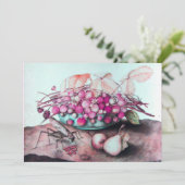 季節の果物 / イチゴ、梨 Fuchsia ピンク 案内状 (スタンド正面)