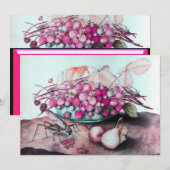 季節の果物 / イチゴ、梨 Fuchsia ピンク 案内状 (正面/裏面)