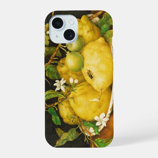 季節の果物 レモンと白い花 iPhone 15ケース (裏面)