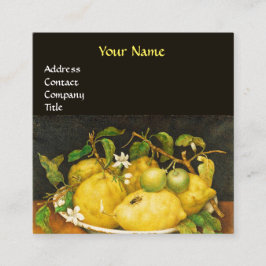 季節の果物、レモン、白い花は黄色 スクエア名刺