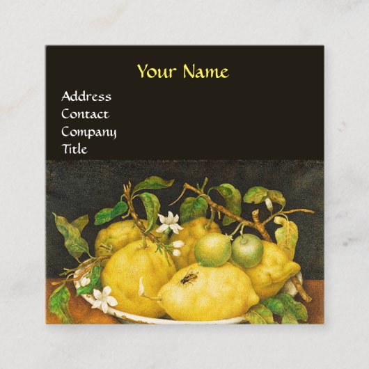 季節の果物、レモン、白い花は黄色 スクエア名刺 (正面)