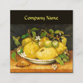 季節の果物、レモン、白い花は黄色 スクエア名刺 (裏面)