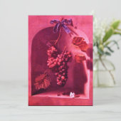 季節の果物 - 繁栄 ピンクのフクシア 赤 茶色 招待状 (スタンド正面)