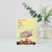 季節の果物、花、葉のモノグラム 黄 名刺 (スタンド正面)