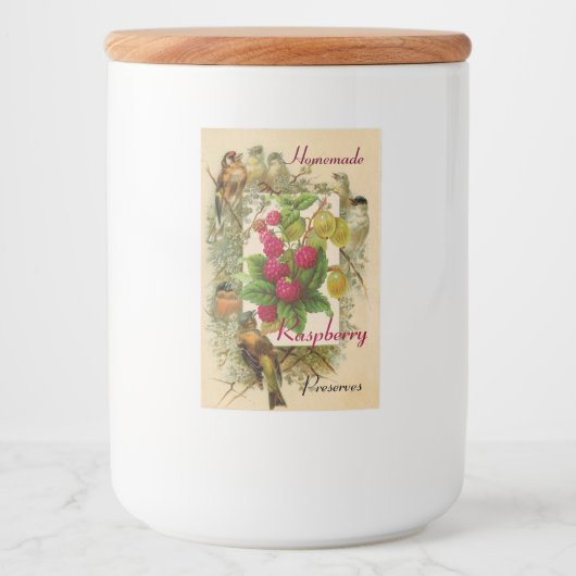 季節の果物/鳥とラズベリーが保存 フードラベル (正面)