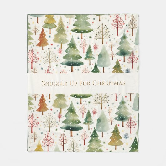 季節の森の木々がクリスマスに寄り添う フリースブランケット (正面)