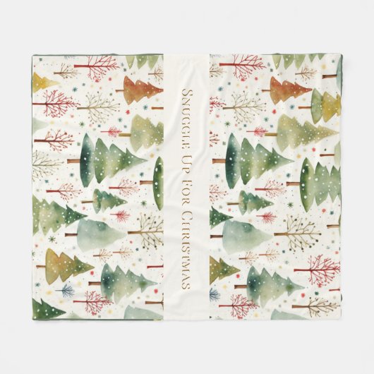 季節の森の木々がクリスマスに寄り添う フリースブランケット (正面(横))