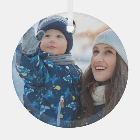 季節の母と息子の飾家族の木 ガラスオーナメント (正面)