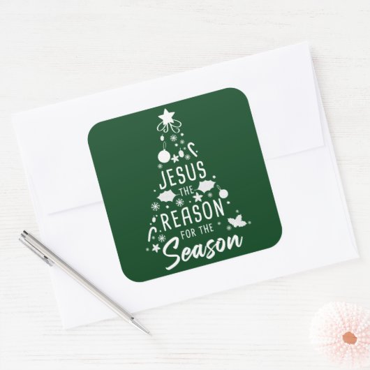 季節の理由イエス – クリスマス信仰 スクエアシール (封筒)