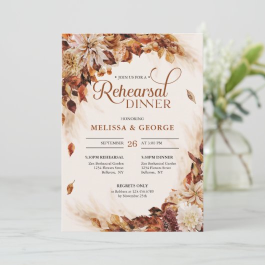 季節の秋と秋の花と葉銅 招待状 (スタンド正面)