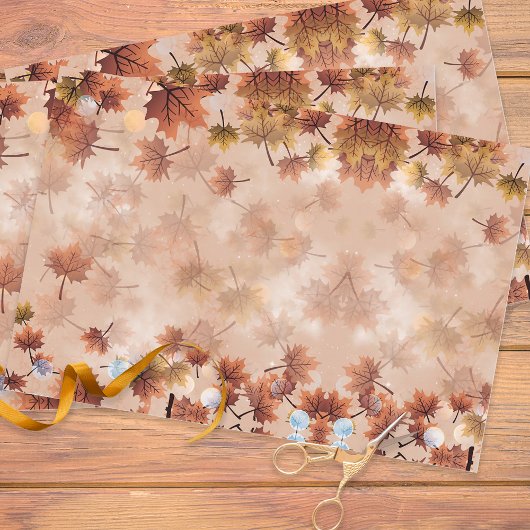 季節の秋の秋茶色葉の ラッピングペーパーシート
