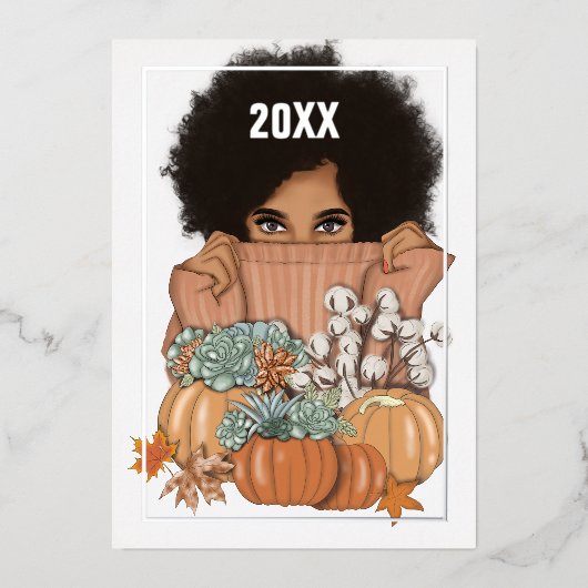 季節の秋 - 落葉のホリデーカード 箔シーズンカード (正面)