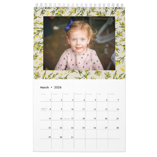 季節の花の柄の家族の写真 カレンダー (3月 2026)