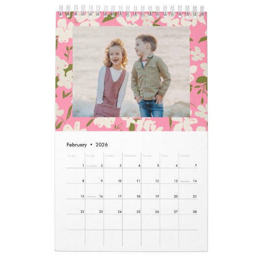 季節の花の柄の家族の写真 カレンダー (2月 2026)