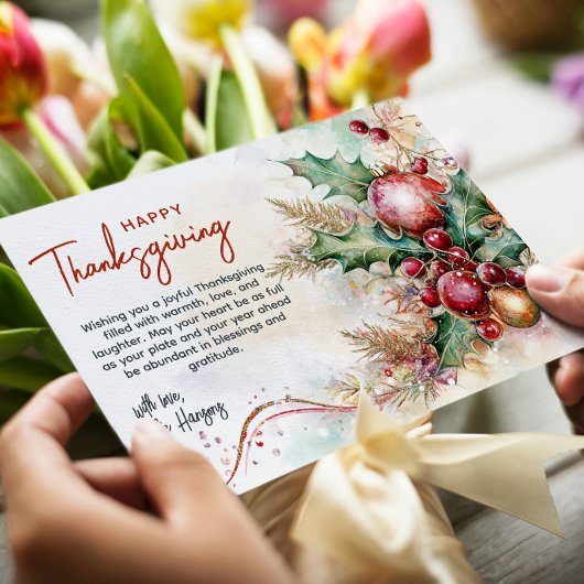 季節の花を使った冬の特別な感謝祭のアレンジメント オーダーメイド シーズンカード