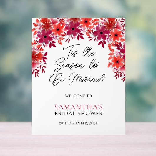 季節の花を添えたウェディングシャワーポスター「結婚する季節です」 アクリルサイン (ニュートラル)