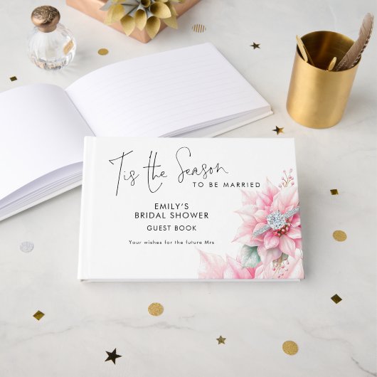 季節の花 ポインセチアのクリスマス ブライダルシャワー ゲストブック (正面見開き)
