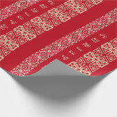 季節の装飾模様の赤いグリーティカスタムング ラッピングペーパー (角)