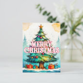 季節の装飾的なホリデークリスマスツリー ポストカード (スタンド正面)