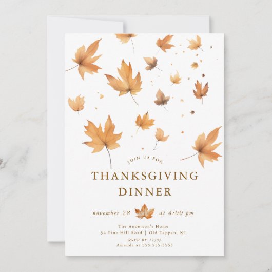 季節の豪華な感謝祭ディナー招待状 招待状 (正面)
