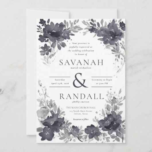 季節の開花エレガント:水の色結婚の 招待状 (正面)