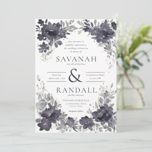 季節の開花エレガント:水の色結婚の 招待状 (スタンド正面)