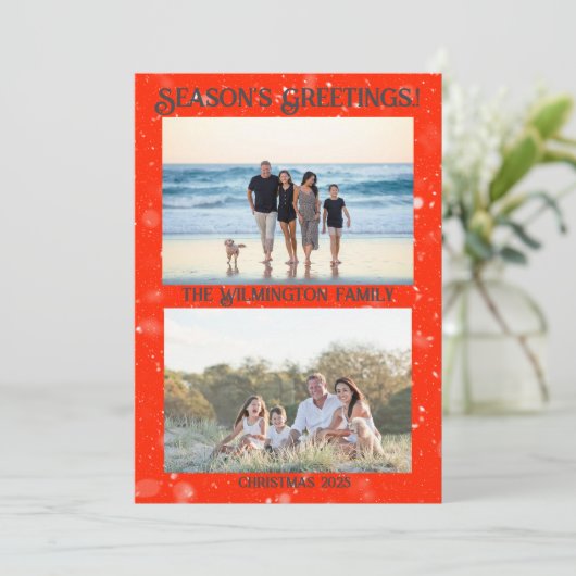 季節の非常に家族メリーの写真クリスマスフラット カード (スタンド正面)