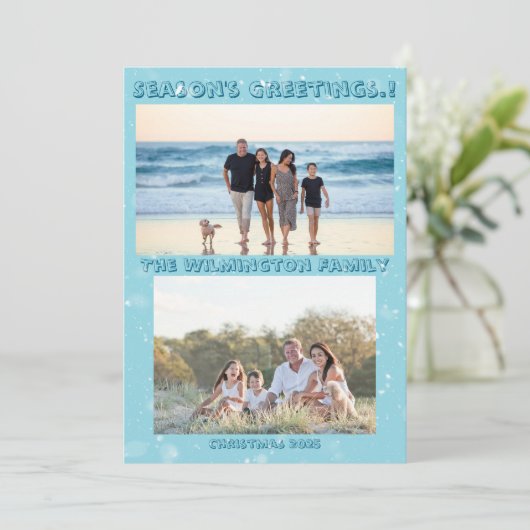 季節の高い木の家族の写真クリスマスフラット カード (スタンド正面)