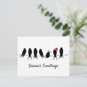 季節の鳥が針金で黒い鳥に眠る シーズンポストカード (スタンド正面)