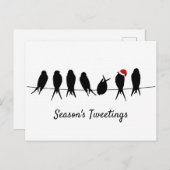 季節の鳥が針金で黒い鳥に眠る シーズンポストカード (正面/裏面)