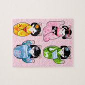 季節のManeki 4 Nekoのかわいい猫の着物Kokeshi ジグソーパズル (横)