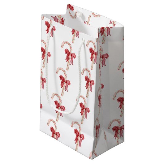 季節はクリスマスのお菓子ケーンの弓を歓迎 スモールペーパーバッグ (正面アングル)