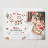 季節はクリスマス ホリデー 雪だるま 誕生日 招待状 (正面)