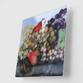 季節は実を結び、/ブドウ、ナシ、そしてかたつむり スクエア壁時計 (傾斜)