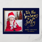 季節を祝うエレガントでシンプルな「 Tis The Season To Be Jolly 」のクリス 箔シーズンカード (正面)