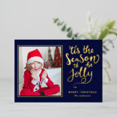 季節を祝うエレガントでシンプルな「 Tis The Season To Be Jolly 」のクリス 箔シーズンカード (立ち正面)