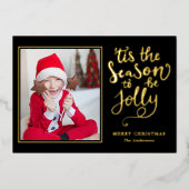季節を祝うエレガントでシンプルな「 Tis The Season To Be Jolly 」のクリス 箔シーズンカード (正面)