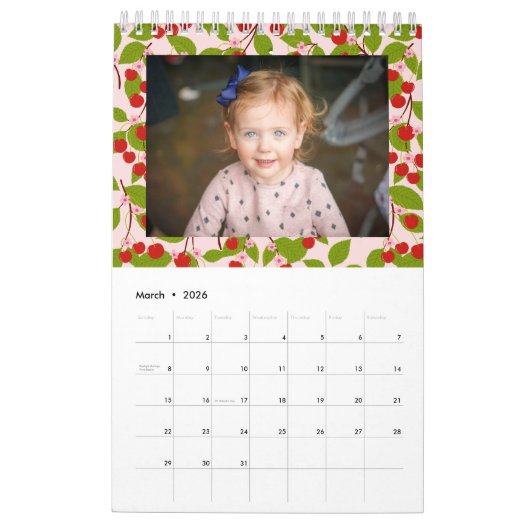 季節カラフルのフルーツ柄ファミリー写真 カレンダー (3月 2026)