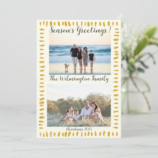 季節ゴールデンツリーファミリーフォトクリスマスフラット カード (スタンド正面)