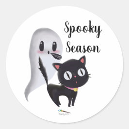 季節不気味 | Black Halloween Cat ラウンドシール