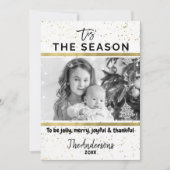 季節到来 ゴールドスパッタ モダン ホリデー フォト 招待状 (正面)