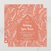 季節性フローラコーラルモダンクリスマスオープンハウス 招待状 (正面/裏面)