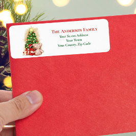 季節水彩クリスマスツリーテディ名 ラベル