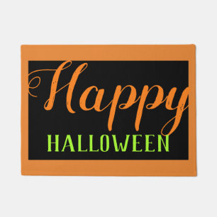 季節秋グリーンオレンジハッピーハローウィン ドアマット