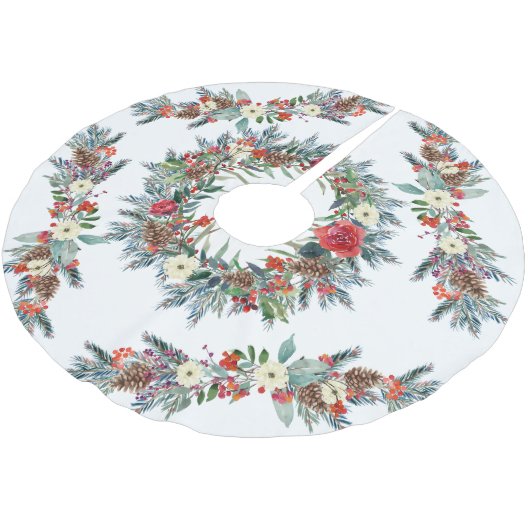 季節素朴の水色フローラクリスマスホワイト ブラッシュドポリエステルツリースカート (アングル)