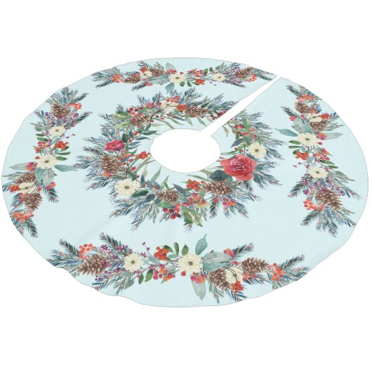 季節素朴の水色フローラクリスマスミント ブラッシュドポリエステルツリースカート (アングル)