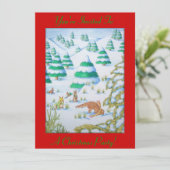 孤およびウサギの雪場面クリスマスの招待 招待状 (スタンド正面)