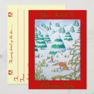 孤およびウサギの雪場面クリスマスの招待 招待状