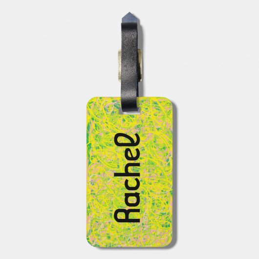 孤児の黒い抽象美術の黄色からのレイチェル ラゲッジタグ (裏面縦)